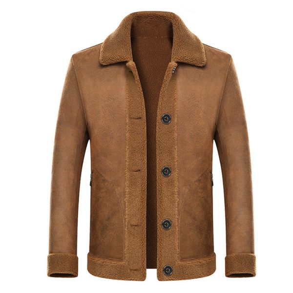

men's wool blends boutique wool blends jacket men british style fleece coat winter suede jacket male wool overcoat 220930, Black