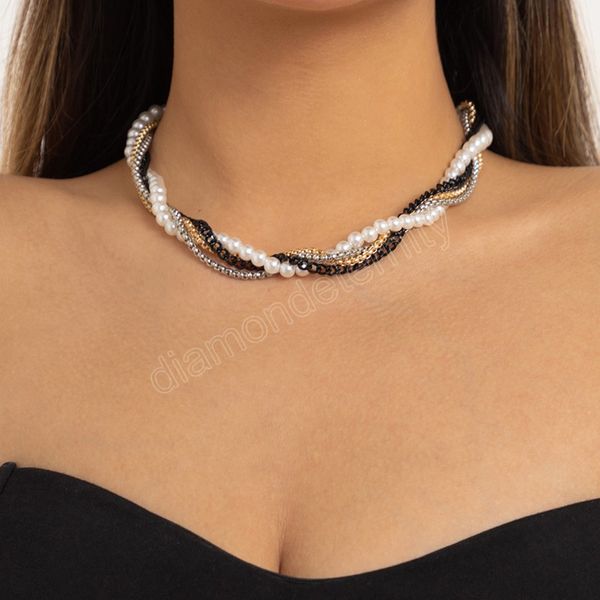 

charms multicolour chain with pearl cross short choker necklace for women trendy elegant collar fashion jewelry accessories, Golden;silver