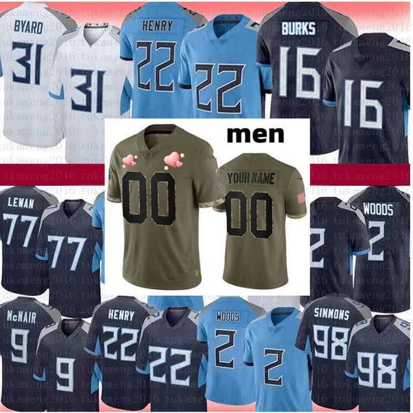 

football jerseys tennessee''titans''98 jeffery simmons 2 robert woods 22 derrick henry 16 treylon burks 7 malik willis 1, Black;red
