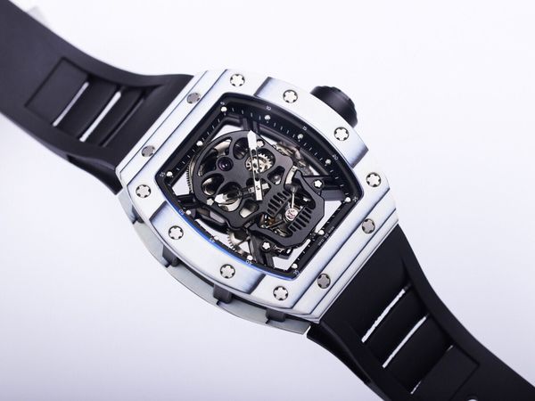 

fashion men's mechanical watch barrel type 50/43/16mm dial advanced movement automatic chain up sports leisure rubber strap super luxur, Slivery;brown