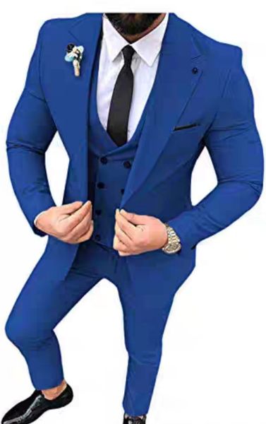 

brand new royal blue groom tuxedos peak lapel groomsmen wedding dress excellent man jacket blazer 3 piece suit, Black;gray