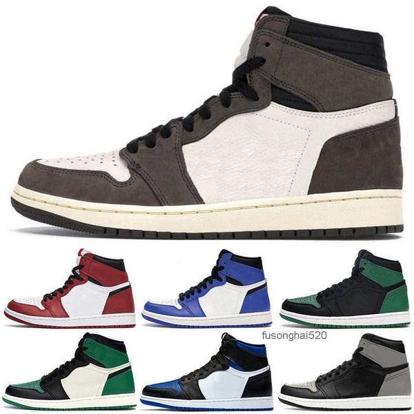 

2022 wholesale original jumpman 1s basketball shoes 1 men's turbo green hyper royal unc dark mocha obsidian tie dye court purple design, Black