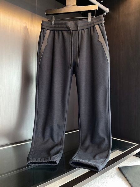 

designer's new men's elastic waist casual pants customized composite fleece colorful pants, Black
