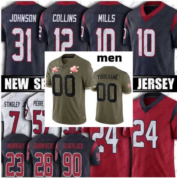 

football jersey houston''texans''custom 10 davis mills 24 derek stingley jr. 28 rex burkhead 13 brandin cooks 12 nico co, Black;red