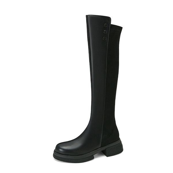 

winter knee high boots women designer round toe low heels shoes genuine leather suede leatherparty wedding fashion luxury platform lady waro, Black