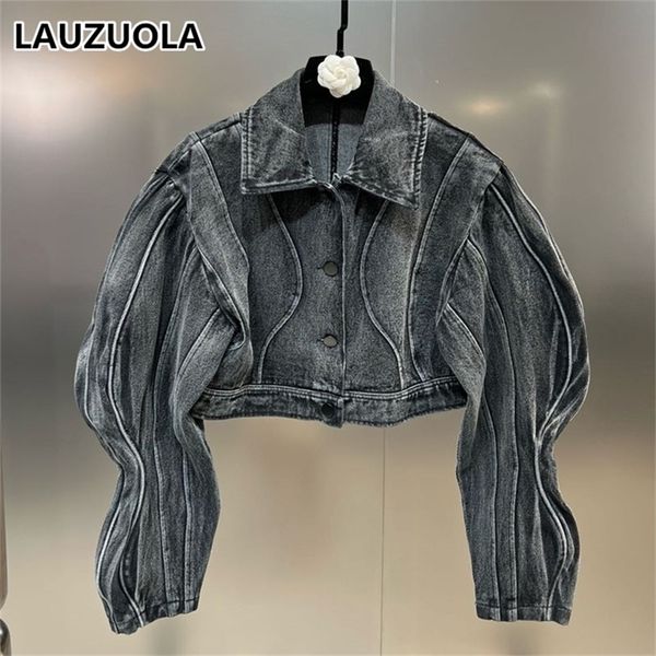 

womens jackets korean style puff sleeve denim cropped jacket autumn winter fashionelegant streetwear short coats womens jackets 220930, Black;brown