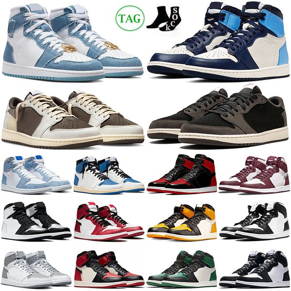 

jumpman 1 1s lows basketball shoes og taxi reverse mocha denim black white bred patent hyper royal sail heritage travis scotts mens trainers