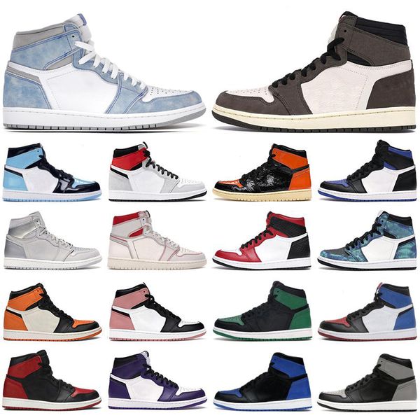 

basketball shoes men trainer sports shoes pink green turbo green twist fearless obsidian bred toe mens 1s unc to chicago, Black
