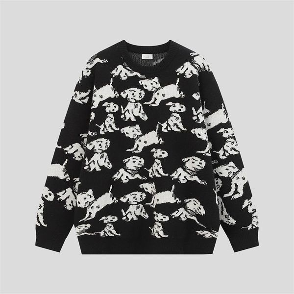 

2022 men women fashion pullovers sweaters winter casual sweater dogs men loose knitted style round neck long sleeve paris cel, White;black