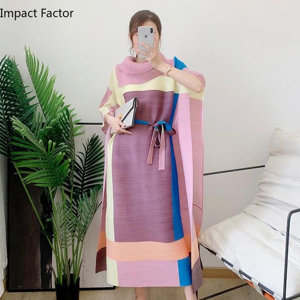 

dresses 2022 summer new women's pleated printed dress vintage color matching lapel loose mid length dress, Black;gray