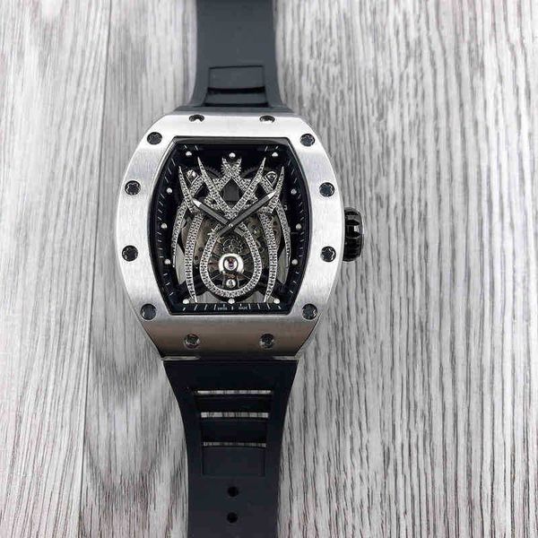 

multi-function superclone mens business wine barrel shaped refined steel fully automatic richa milles mechanical watch fashion trend hollowe, Slivery;golden