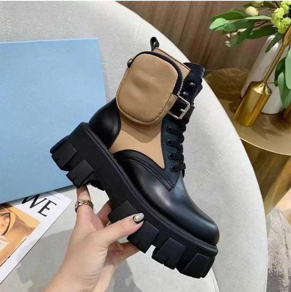 

new ankle boots winter sneakers designer brushed leather nylon luxury biker platform australia size eu 35-41, Black
