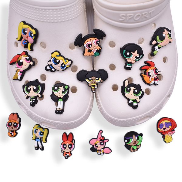 

anime charms wholesale the powerpuff girls cartoon charms shoe accessories pvc decoration buckle soft rubber clog charms fast ship cute girl, Blue