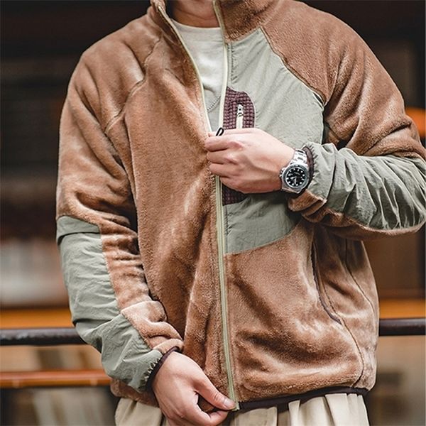 

mens jackets maden vintage polar fleece colorblocking windbreak outdoor warm jacket autumn and winter casual coats soft 220930, Black;brown