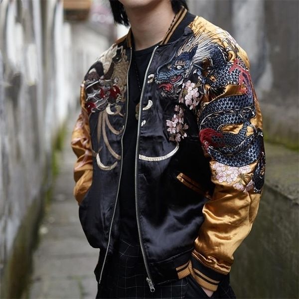 

mens jackets autumn chinese style tiger eagle animal embroidery trendy male personality mens jacket baseball uniform men clothing 220930, Black;brown