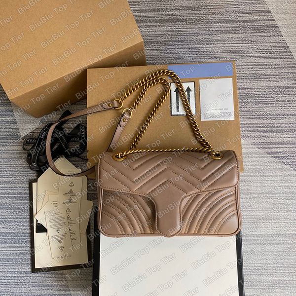 

10a tier quality marmont 22cm designer bags genuine leather 446744 small bag high-end lady crossbody fashion gold chain shoulder bag purse w