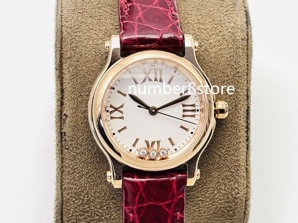

278590 happy diamond ladies watch yf factory rose gold swiss quartz sapphire crystal white dial luxury wristwatch water resistance small wom, Slivery;brown