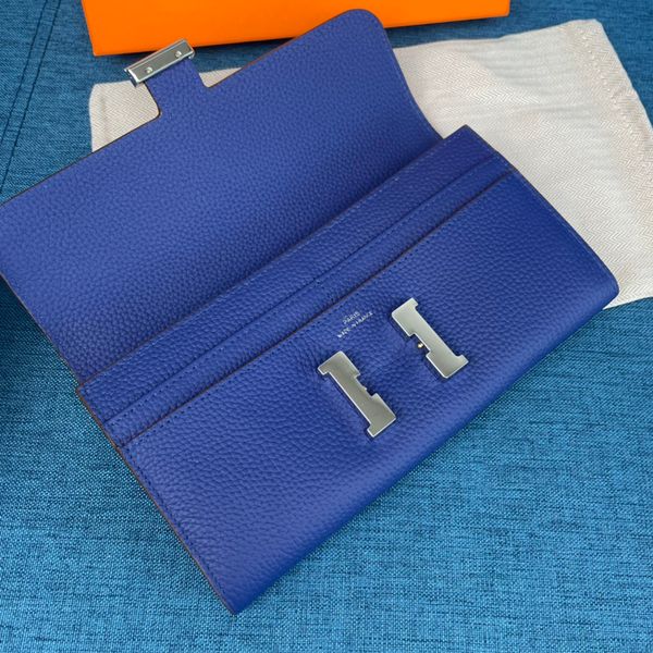 

9a designer long purse genuine togo leather silver metal inside a zipper bag with 12 slots 2022