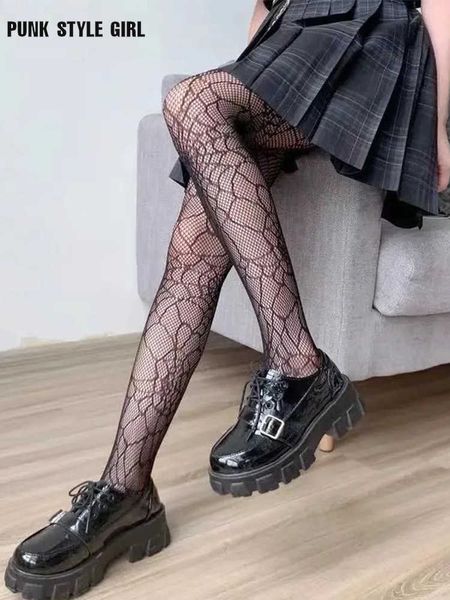 

socks hosiery street floral fishnet socks women lolita dark mesh gothic tights pantyhose mall goth punk spider high waist jk emo alt stockin, Black;white