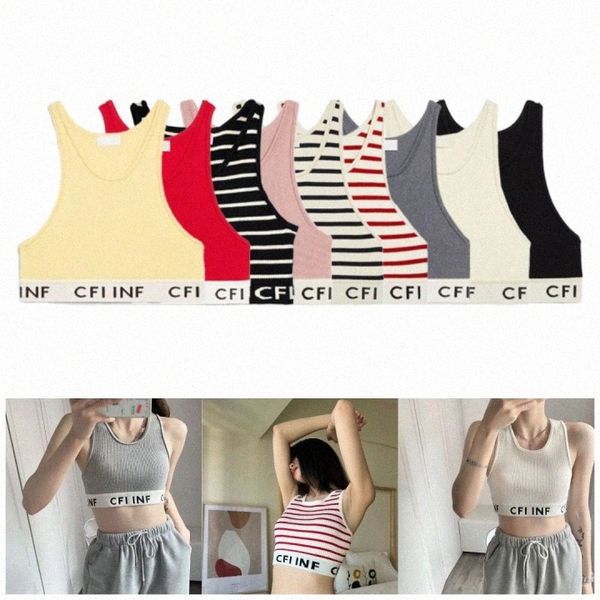 

sleeveless celins vest designers womens t shirts fashion ladies beach tanks color matching stripes show thin inside and outside wear knit 9, White
