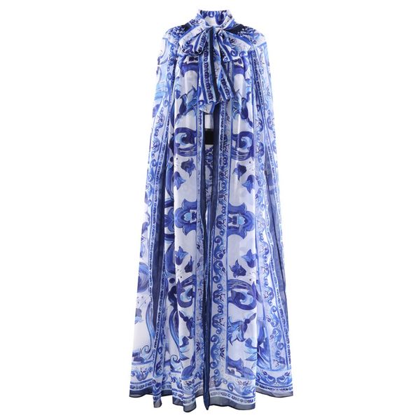 

high-quality lady three piece tracksuits blue white proclaim pattern cloak with camisole and leggings, Gray