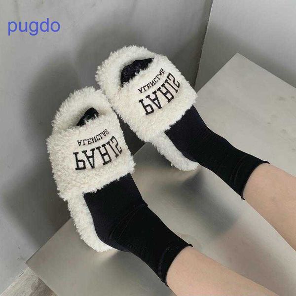 

designer ba lenciaga winter slippers online shop autumn and 2023 embroidered alphabet lamb thick bottom open to yus9, Black