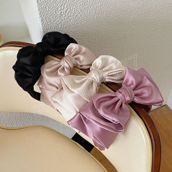 

women girls silk satin big bow hairband headband hair jewelry hair accessories, Slivery;white