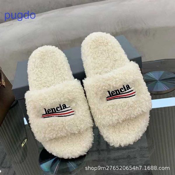 

designer ba lenciaga winter slippers online shop b woolen slippers 2023 new lambs thick soled women's letters e, Black