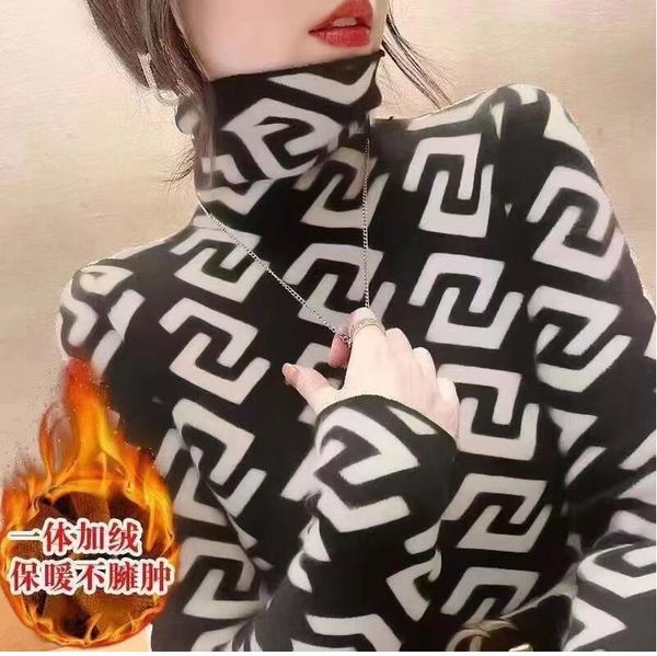 

2023 women's sweaters for luxury dress turtleneck thickened vintage letter basic t-shirt lady tee apple crop top, White;black