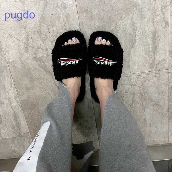 

2023 designer ba lenciaga winter slippers price paris outwear wool women's 2023 autumn and new embroidery lette, Black