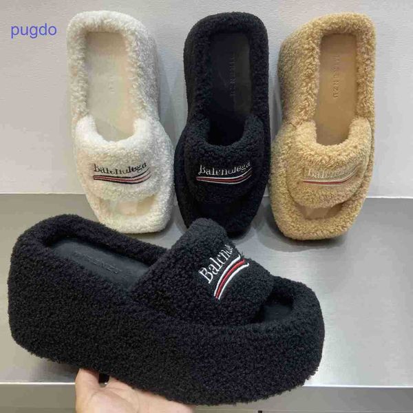 

designer ba lenciaga winter slippers online shop wool slippers for women to wear out in autumn and winter ultra, Black