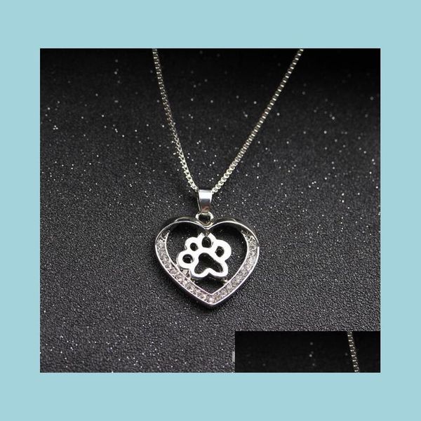 

pendant necklaces fashion heart cat dog paw necklaces inlaid crystal elegant statement jewelry alloy sier color lovely anim mjfashion dh2wq, Silver