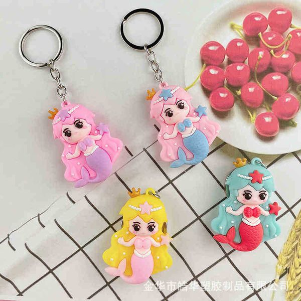 

keychains mermaid princess doll key creative bag pendant plastic doll car, Silver