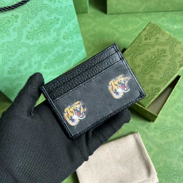 

mens card holder designer cardholder women mini purse fashion tiger credit card wallets luxury black canvas coin purses with box, Brown;gray