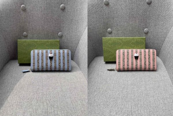 

tz fashion wallet ladies candy cane purse womens long zip closed purses classic letters plaid pattern pink and blue striped wallets card hol, Red;black