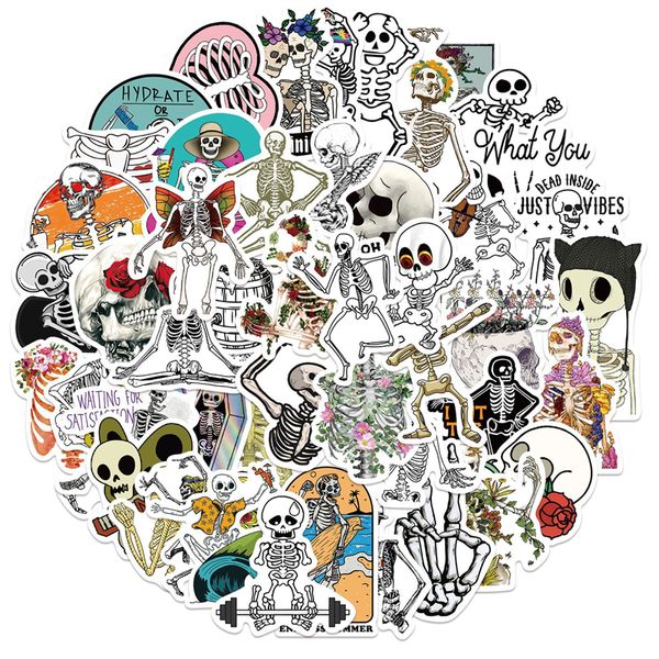 

50pcs gothic stickers skeleton sticker waterproof vinyl skull stickers for water bottle