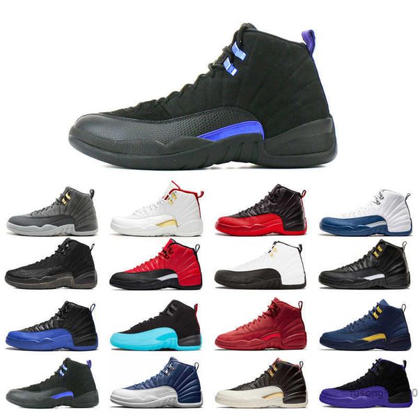 

2022 12s 12 original basketball shoes for man black purple bulls dark grey fiba flu game french blue gym red indigo michigan o-black reverse