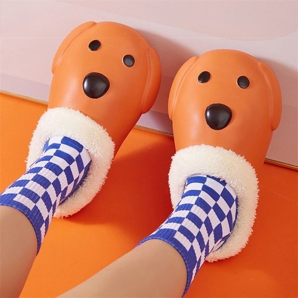 

slippers rimocy women cartoon plush cotton cute puppy winter warm shoes woman waterproof eva faux fur home female 220930, Black