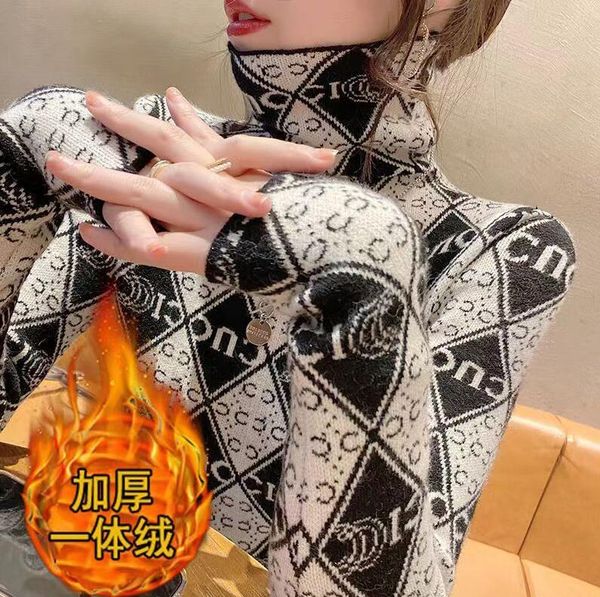 

women sweaters vintage print long sleeve thickened warmth turtleneck t shirt fop autumn winter chic basic tee shirt, White;black
