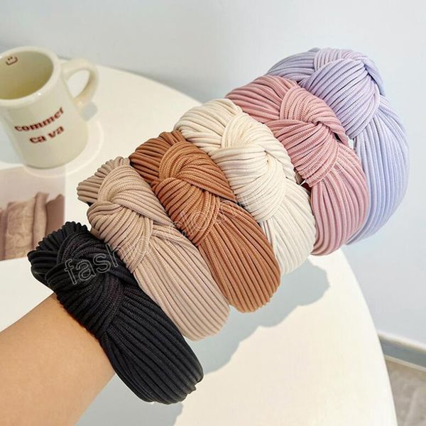 

fashion women headband solid color pleated hairband center knot knitted turban warm autumn hair accessories, Slivery;white