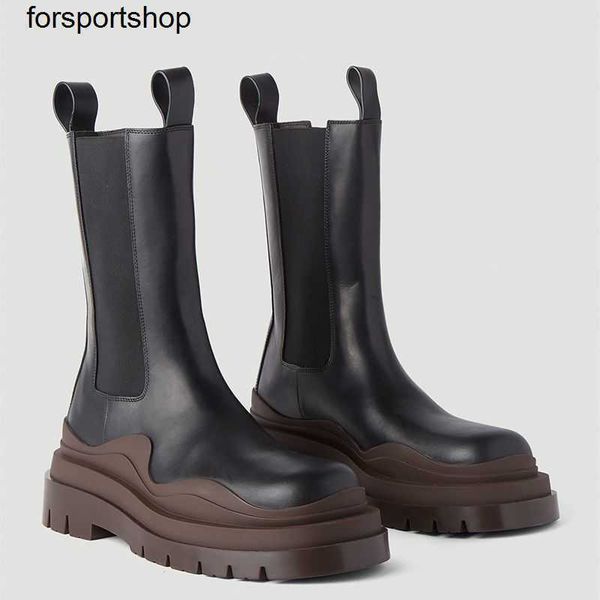 

designer boots new botega mona brown martin boots thick soled high chelsea boot same height men women shoes, Black