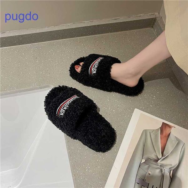 

designer ba lenciaga winter slippers online shop lamb hair outer slippers for women in 2023 autumn new net red 9fjr, Black