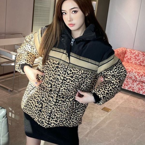 

women's down & parkas autumn and winter gorgeous luxury new color matching leopard print jackets roupas femininas coats casacos de inve, Black
