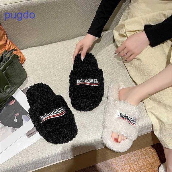 

designer ba lenciaga winter slippers online shop woolen slippers women's 2023 early autumn new open toe embroid i4vg, Black