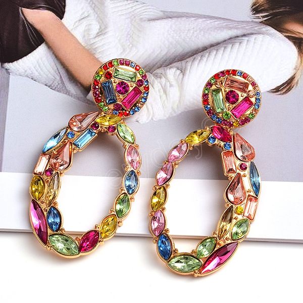 

metal colorful crystal dangle drop earrings elegance fashion rhinestones jewelry accessories for women, Silver