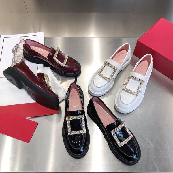 

rv02 designer sports shoes for woman square button thick soles fashion casual loafers shoes women's leather british style calfskin roll