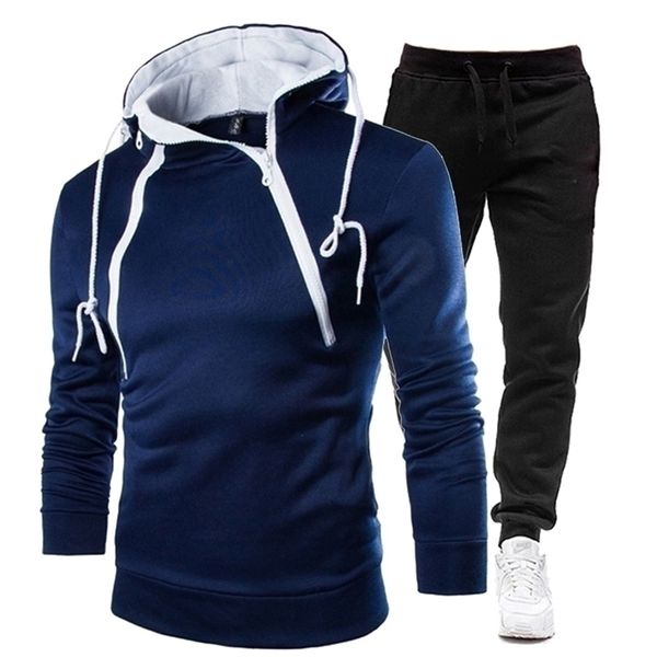 

mens tracksuits fashion men fleece jogging suits autumn winter warm zipper hoodies and sweatpants 2pcs set casual hooded pullover 220930, Gray