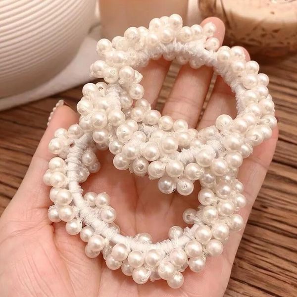 

woman pearl pony tails holder hair ties fashion korean style hairband scrunchies girls ponytail holders rubber band hair accessories, Golden;silver