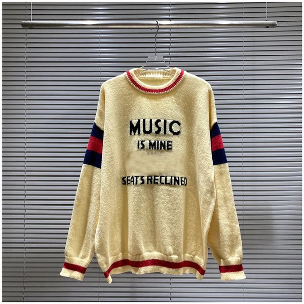 

2023 mens sweater jacquard letter turtleneck loose sweaters stripe knitting in autumn and winter knits bbletter 100th anniversary edition b6, White;black