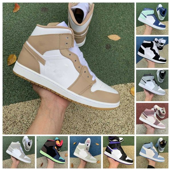 

mens 1 high og basketball shoes sneakers university blue linen light smoke grey dark iris mint foam unc bleached coral tan gum patent bred